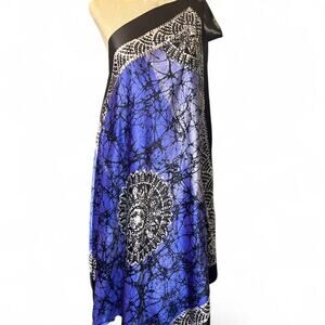 💙🖤100% Silk One Shoulder Kaftan Dress Blue Black Boho Resort Free Size Flowy